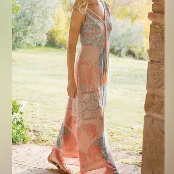 Soft Surroundings Guadalupe Tassel Floral Paisley Chiffon Maxi Dress SZ XL - Picture 2 of 10